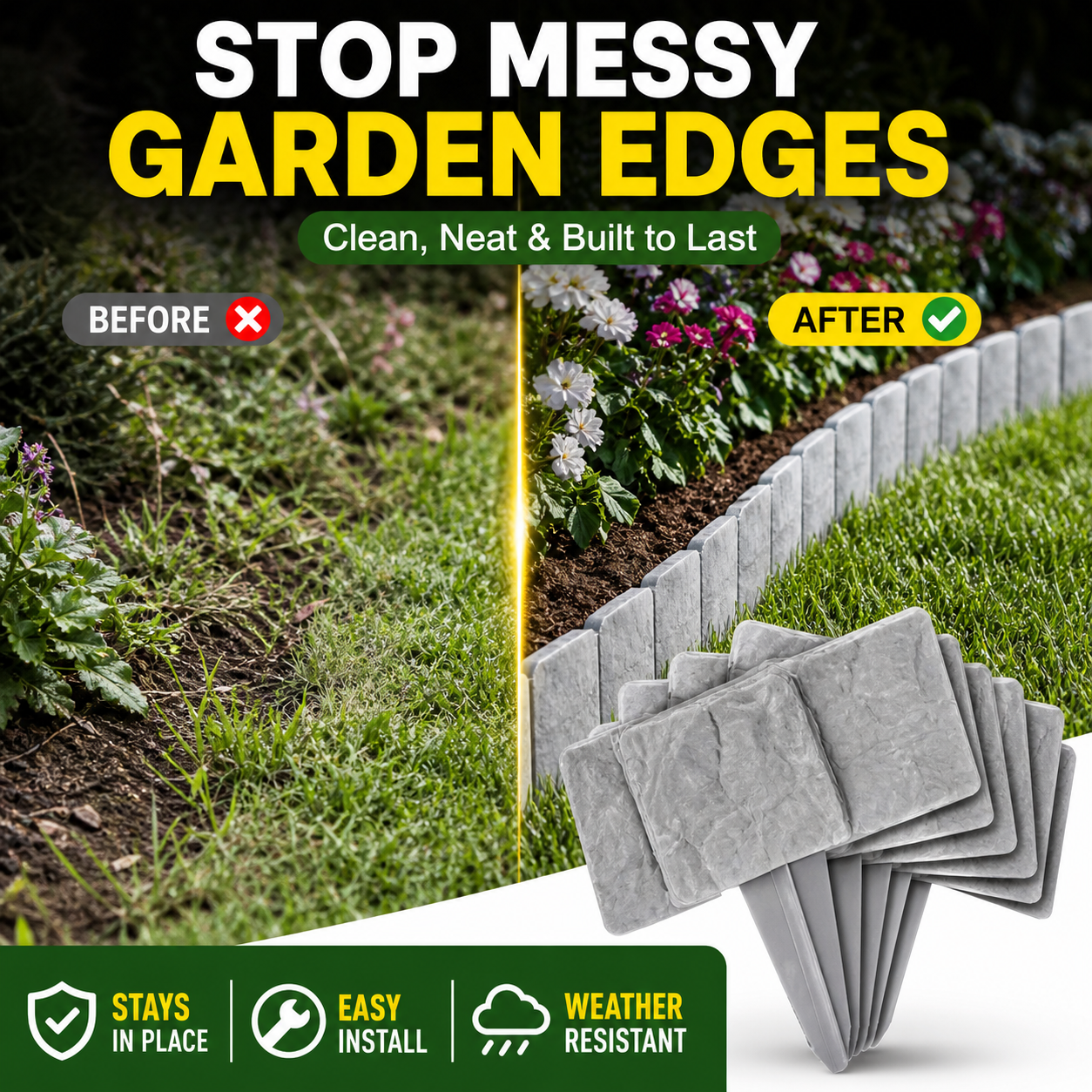 🌿✨Vodlan™ Stone-Look Edging Fence - Garden Edges That Stay Clean🏡♻️