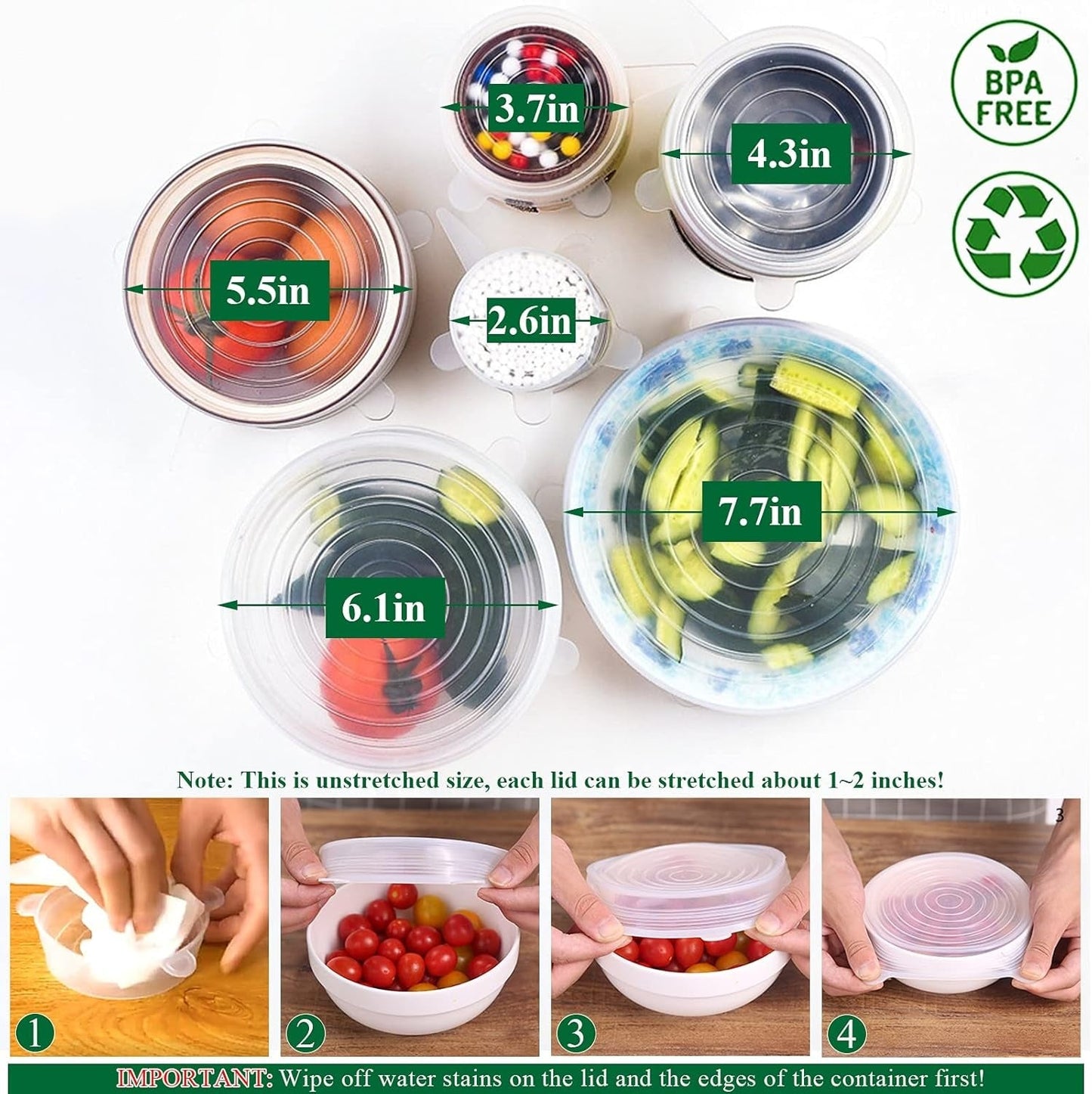 Vodlan™ Reusable Silicone Lids — 6 PCS Stretch Bowl & Pot Covers