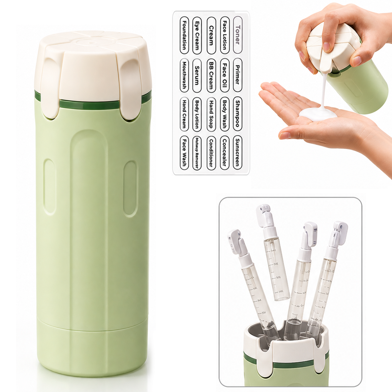 Vodlan™ Travel Dispenser - Carry 4 Essentials in 1 Bottle